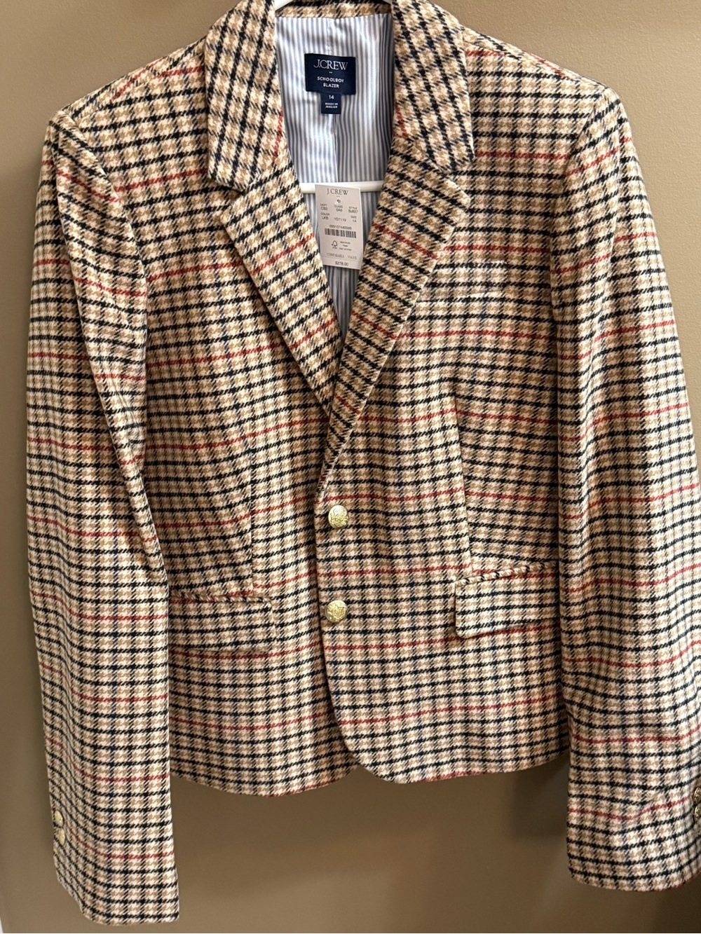 J. Crew Schoolboy Plaid Wool-Blend Blazer with Black, Red & Blue Checks NWT